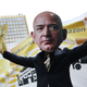 An activist dressed as Amazon CEO Jeff Bezos joins a protest gathering outside the Axel Springer building on April 24, 2018 in Berlin, Germany.